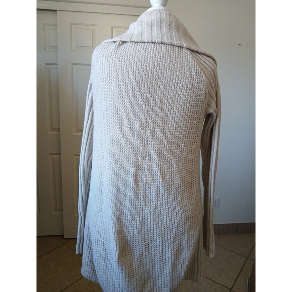 Prana Women’s Ivory Ribbed Knit Yunna Cardigan Oversize Medium Zipper Shawl Neck - Picture 3 of 16